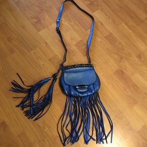 GUCCI pebbled leather Camellia fringe bamboo bag